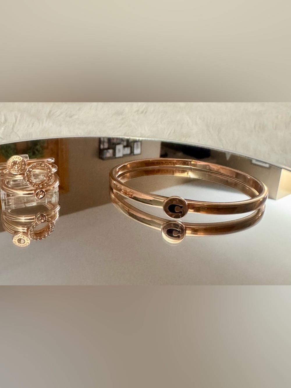 Coach Rose Gold Tone Stackable Rings and Bangle Set - Picture 2 of 8
